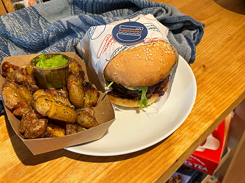 Frenchie's hamburger and potatoes